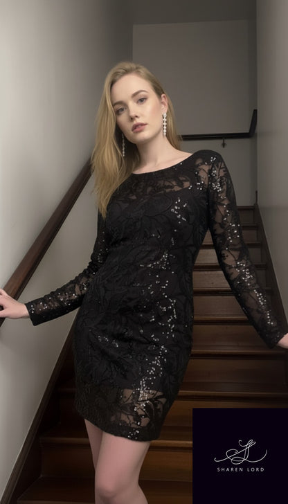 Isabella - black lace sequin dress