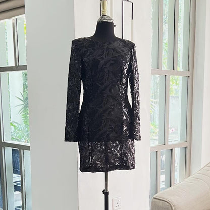 Isabella - black lace sequin dress